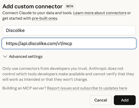 Add custom connector dialog