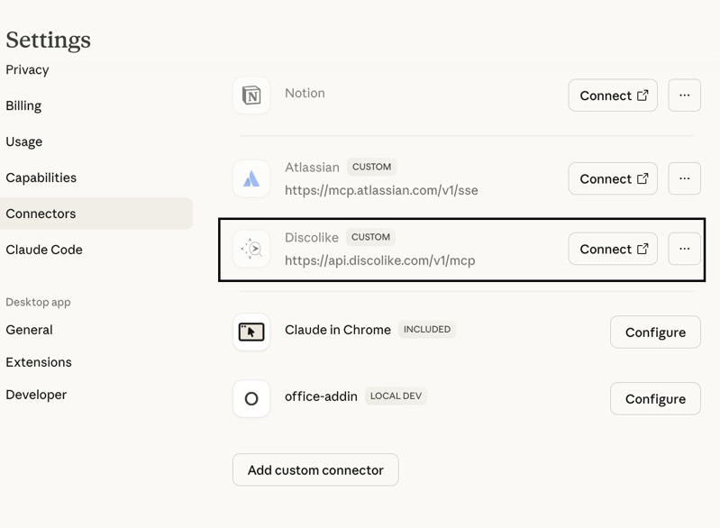 Click Connect next to DiscoLike