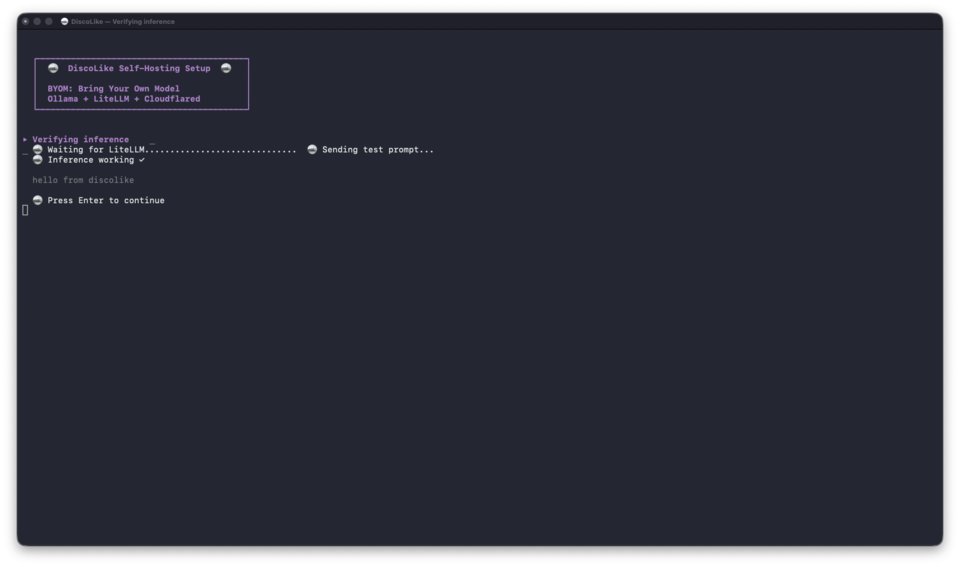 Inference verification, test prompt returns successfully